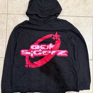 Cropped Black Hoodie with Pink Graphic